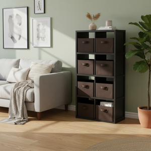 Scaffale in pannelli boiserie da 9 pezzi con 8 cestini in tessuto di cioccolato 4X2 slot - Product Image 4