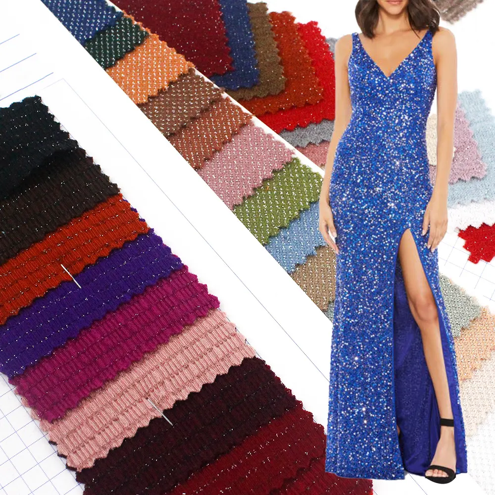 Wingtex-tela de purpurina de lujo para vestidos de mujer, tela elástica de alambre plateado de alta calidad de 68 nailon 14 Spandex 18 para vestidos de talla grande de China