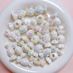 Cuentas de caramelo galvanizadas UV de Color sólido crema acrílica, Agujero recto, cadena de Teléfono de trabajo DIY, Material de cuentas, accesorios de joyería - Product Image 3