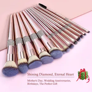 14 Stück Luxus Glitter Diamant Bling Private Label Make-up Pinsel Metall Roségold Pinsel benutzer definierte Logo Make-up Pinsel Set