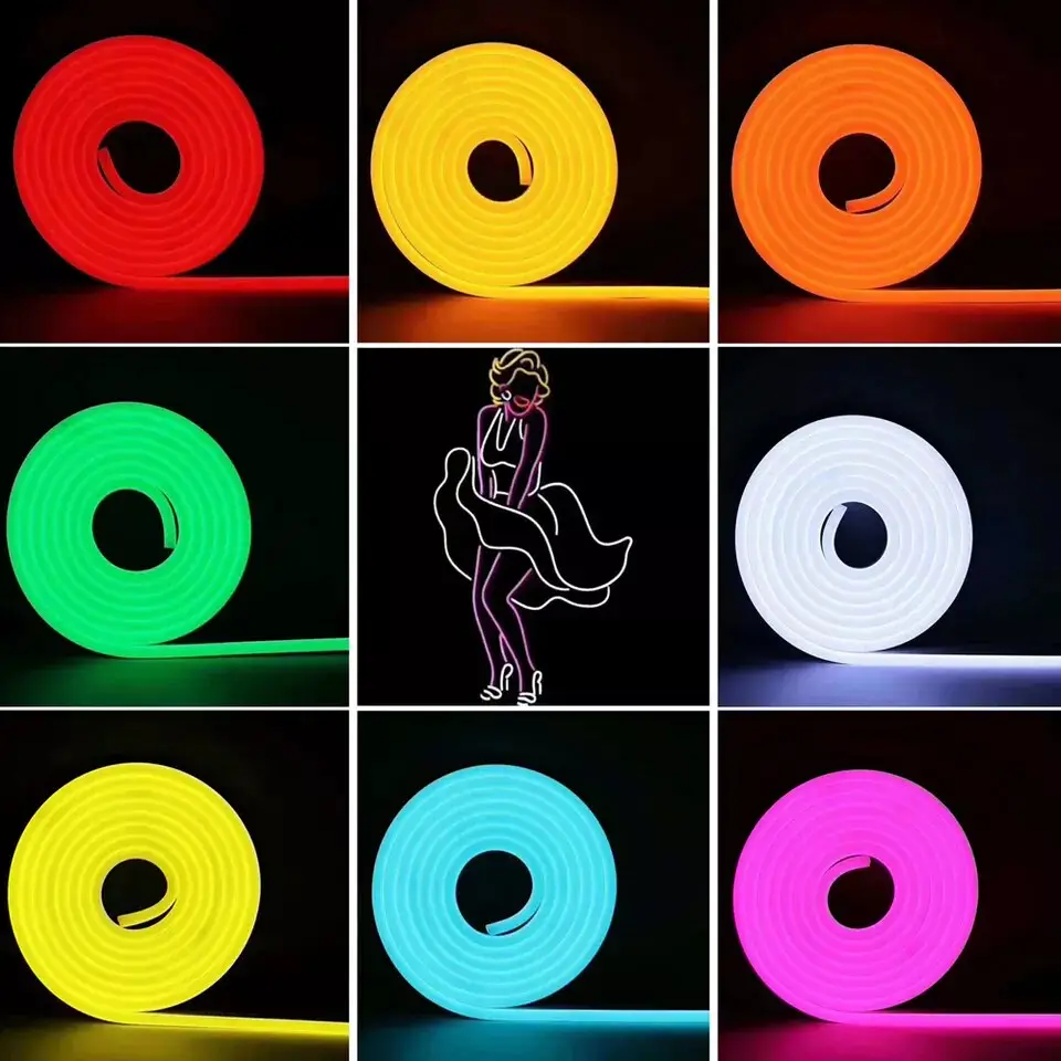Tira de luzes de led neon, 1cm de corte, 50 metros de silicone, dc12v, dc24v, 5mm, 6mm, 8mm, face top view, ip67, neon