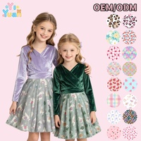 Robe en velours chaud à col en V pour petites filles, manches longues, imprimé flocon de neige en alpaga, jupe évasée, tenue décontractée pour l'hiver, tenue de fête