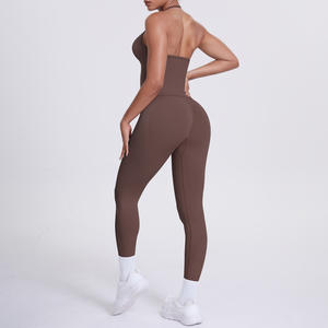 ชุดออกกำลังกายผู้หญิงแบบเรียบง่าย ชุดโยคะ ชุดวิ่ง ผ้าสแปนเด็กซ์/ไนลอน ระบายอากาศได้ดี แบบสองชิ้น กางเกงเลกกิ้ง - Product Image 4