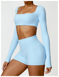 Premium Women's Long Sleeve High Elastic Girls Soft Push up <strong>Supportive</strong> Sports Yoga <strong>Crop</strong> <strong>Top</strong> - Product Image 5