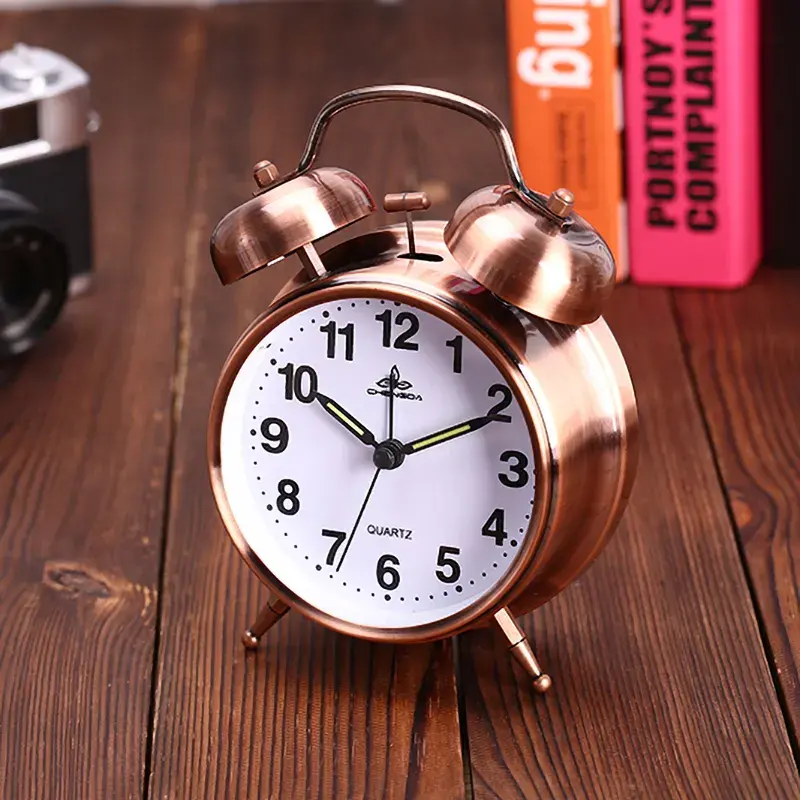 Büyük indirim ucuz başucu saat Alarm çocuklar için popüler Metal yatak odası çalar saat