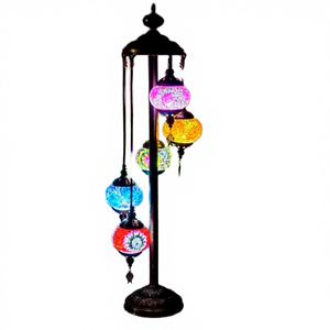 Decorative LED Night <b>Light</b> 5 <b>Globes</b> Turkish Mosaic Moroccan Retro Design Dimmable Multicolored Wrought Iron Glass Floor Lamp - Product Image 4