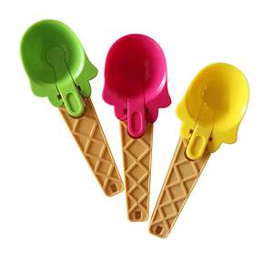 Set di paletta per gelato con manico a cono, verde, rosa, giallo, utensili in plastica per servire e preparare dessert - Product Image 1