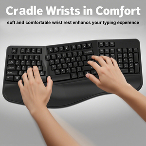 Claviers ergonomiques personnalisés Wave Keys 2.4G Clavier ergonomique sans fil silencieux sans fil avec repose-mains rembourré - Product Image 2