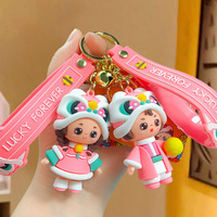 Porte-clés 3D en silicone en forme de lion de danse traditionnel chinois, fabrication sur mesure, vente en gros, fabricant avec service de logo personnalisé
