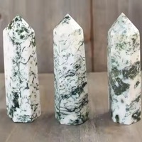 Vente en gros naturel vert blanc obélisque sculpté arbre agate cristal point tour pierre précieuse décor à la maison pour Chakra équilibrage guérison