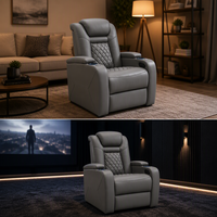 Fauteuil inclinable électrique en cuir pleine fleur à double alimentation avec chargement USB Type-C, siège de cinéma maison rembourré, structure en bois