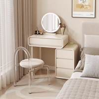 Coiffeuse moderne et minimaliste en bois massif laqué, avec miroir LED et meuble de rangement, idéale pour petits espaces, chambre et hôtel