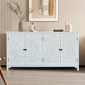 <b>White</b> Accent <b>Cabinet</b> 60 In 4 Doors Rustic Wood Sideboard <b>Storage</b> Buffet <b>Cabinet</b> For Home - Product Image 3