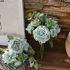 CallaFloral <b>Artificial</b> <b>Peony</b> Bouquet Light Blue Realistic Wedding Decoration 2041A - Product Image 2