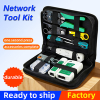 Kit d'outils réseau informatique RJ45 RJ11 : Pince à sertir, testeur de câble, outil de pose, dénudeur de fils, tournevis avec boîte de rangement
