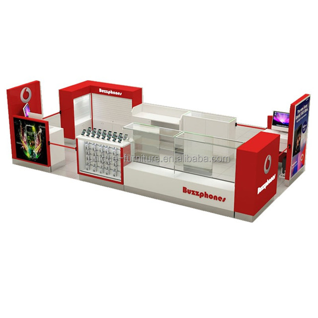 Customized Red Glass Mobile Phone Display Cabinet Interior Furniture Decoration Design Retail Store Mobile Phone Counter