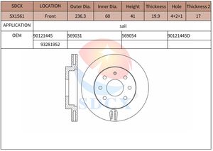 Disque de frein SDCX Auto Parts SX1561 569054 90121445D 93281952 pour Sail Avant - Product Image 2