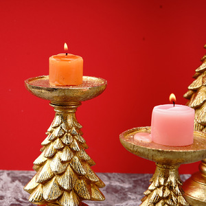 Golden Folk Art Sculpted Customized Christmas Tree Candle Holder <b>Epoxy</b> Resin Ornament for Christmas Atmosphere Decorative Crafts - Product Image 3
