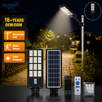 Farola Solar Todo en Uno de 200W 300W 400W IP65 con Carcasa de ABS, Poste Telescópico, Sensor de Luz para Ahorro de Espacio en Carreteras