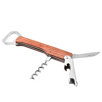 Ouvre-bouteille en bois personnalisable 4-en-1 : tire-bouchon multifonction pour bouteilles de vin et ouvre-boîte en bois