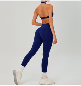 Women Deep U Halter Neck Yoga Bra Backless Removable Padded Sports Crop <b>Top</b> <b>Low</b> Impact Pilates Gym Fitness Workout Bra OEM ODM - Product Image 5