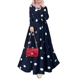 retro style polka dot print chiffon long dress islamic clothing turkish abaya women muslim dress 2023
