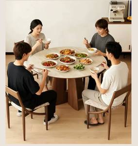 Tavolo da Pranzo Rotondo in Stile Vintage Francese con Piano in Pietra, Moderno e Minimalista per Piccoli Appartamenti, in <span class=keywords><strong>Legno</strong></span> Massello <span class=keywords><strong>Color</strong></span> <span class=keywords><strong>Noce</strong></span> - Product Image 2