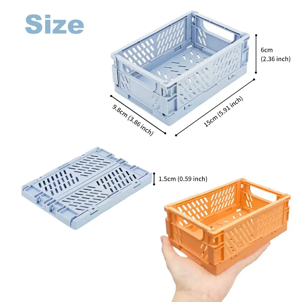 China Factory Home Small Organizer Desktop Foldable Crate Plastic Folding Storage Basket Collapsible Storage Crate