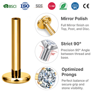 Серьги-лабреты JIAXIN из имплантационного титана ASTM F136 с позолотой 18K и цирконами, с внутренней резьбой, для пирсинга хеликса, трагуса, губы, свадебные украшения для тела - Product Image 2