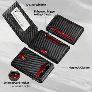 Cartera Minimalista de Fibra de Carbono y Cuero PU con Logotipo Personalizado, Cartera para Hombre de Alta Calidad con Ventana Transparente para Identificación y Tarjetas - Product Image 4
