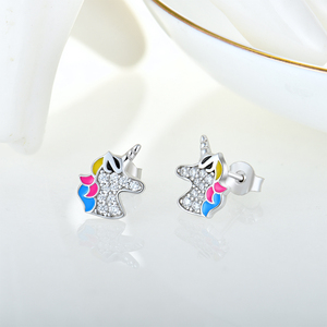 Bộ trang sức bạc 925 nguyên chất mạ rhodium hình kỳ lân dành cho nữ và trẻ em, kèm mặt dây chuyền và khuyên tai, đính zircon - Product Image 5