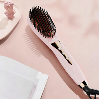 Brosse lissante chauffante rapide avec plaques en céramique anti-frisottis pour des cheveux lisses et soyeux, conception isolante thermiquement sûre, idéale pour les voyages, avec cordon.