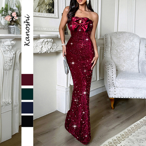 Vestido <span class=keywords><strong>maxi</strong></span> de lentejuelas de lujo, tendencia 2026, con hombros descubiertos, ajustado al cuerpo, elegante, para la noche - Product Image 1