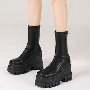 לשלושה שכבות נשים עבה בלעדי נעליים חדש קצר קרסול מגפיים להחליק על גבוהה פלטפורמת נעלי טריז עקבים נעל - Product Image 6