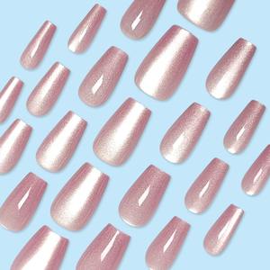 Produits de beauté de luxe Fournitures pour ongles Appuyez sur Ongles Conseils Rose Oeil de Chat Doux <span class=keywords><strong>Pastel</strong></span> rose Ongles En Gros 24pcs Doigt Réutilisable - Product Image 4