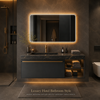 Set Perlengkapan Kamar Mandi Modern dari Baja Anti Karat yang Dipasang di Dinding dengan Cermin Pintar LED dan Kabinet Wastafel Keramik untuk Hotel dan Vila