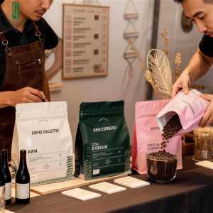 Emballage de <span class=keywords><strong>grains</strong></span> de café écologique imprimé sur mesure, pochette à café recyclable <span class=keywords><strong>en</strong></span> matériau monobloc avec valve et fermeture éclair, qualité alimentaire, faible MOQ - Product Image 4