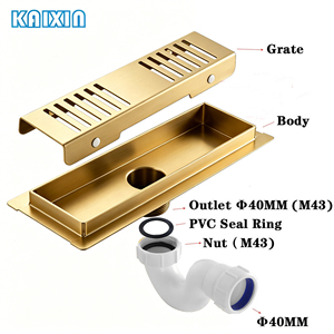 Desagüe de ducha lineal de acero inoxidable PVD dorado cepillado, desagüe de suelo para baño, uso comercial, compra a granel, ODM, OEM - Product Image 3