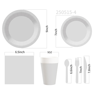 DAMAI - Juego de Vajilla Desechable de Papel Blanco para Fiestas, Platos de 7 y 9 Pulgadas, Vasos de Papel y Servilletas - Product Image 5