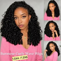 Perruques en cheveux humains bouclés birmans avec dentelle transparente 13x4, perruques en cheveux humains avec fermeture en dentelle 5x5 4x4