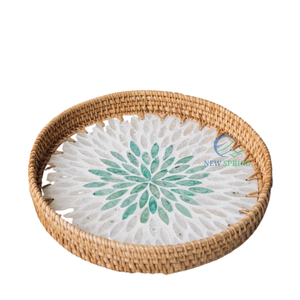 Vente en gros de plateau de service rond en rotin avec perle artificielle pour le stockage et la décoration de la maison - Product Image 3