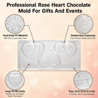Moule à chocolat en polycarbonate en forme de cœur, 3 cavités, 95 ml, qualité alimentaire, transparent, facile à démouler, pour bonbons DIY, Saint-Valentin
