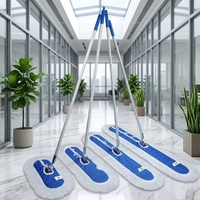 Serpillère industrielle multi-surfaces efficace, plusieurs tailles (60 cm, 90 cm, 120 cm), serpillère plate bleue avec manche en aluminium pour le dépoussiérage des entrepôts et des aéroports
