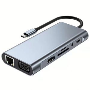 <b>USB</b> Type-C <b>Hub</b> Adapter 11-in-1 Laptop Docking Station Dual HDTV VGA RJ45 SD TF for MacBook Dell XPS Hp Lenovo ThinkPad - Product Image 1