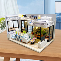 Kit de maison de poupée en bois Hamaileon DIY, chambre à coucher avec piano, bleu, kit de maison miniature DIY avec lumière LED, housse anti-poussière, décoration, cadeau pour adultes