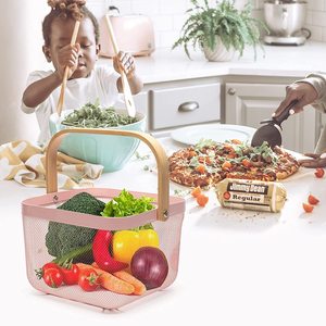 <span class=keywords><strong>Cesta</strong></span> de Almacenamiento Cuadrada de Metal Mixwares con Asa de Madera, Organizador de Frutas y Alimentos para Cocina, <span class=keywords><strong>Cesta</strong></span> de Cosecha - Product Image 2