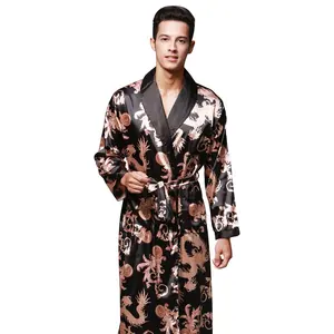 Оптовая продажа с фабрики, ночное платье для мужчин, на заказ, мужское кимоно, Атласный халат с длинным рукавом, одежда для сна