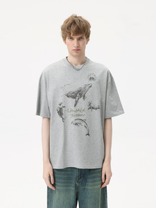 เสื้อยืดคอตตอนวินเทจฟอกสีหนักพิมพ์ลายสัตว์ทะเล - ทรงหลวมสไตล์สตรีทแวร์สำหรับทุกเพศ - Product Image 2