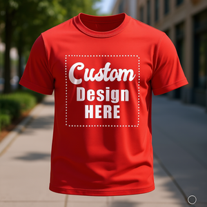 เสื้อยืดผู้ชายแบบสั่งทำ OEM ผ้าคอตตอนเจอร์ซีย์ 100% คอกลม แขนสั้น ทรงปกติ พิมพ์ลายดิจิทัล สีแดงลำลอง - Product Image 3