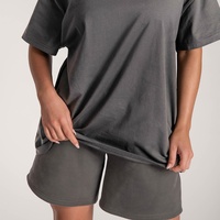 Set Olahraga Kasual Ramah Lingkungan 2-Potong untuk Pria, Kaos Pendek Lengan Pendek Bahan Rajut Spandex/Katun dengan Bordir Manik-manik
